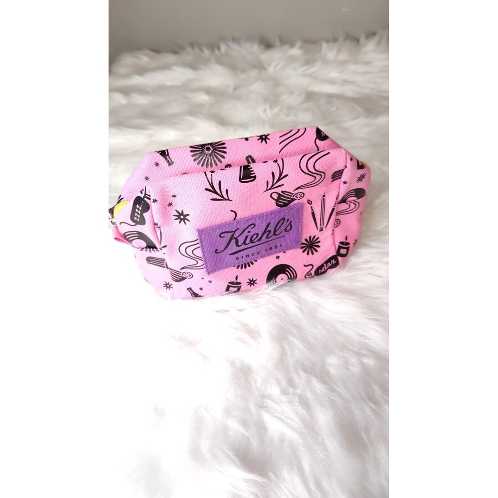 Kiehl's Logo Fabric Zip Top Cosmetic Makeup Bag Pouch Toiletry Traveling Size